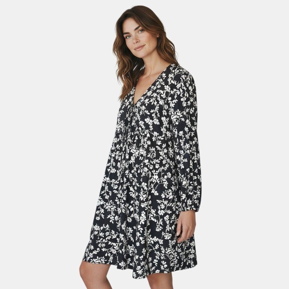 Old Navy Dresses & Skirts - Old Navy Women's Large Black White Floral Long Sleeve Mini Dress Cottagecore